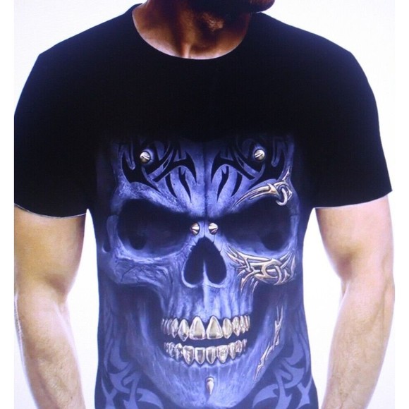 Men's Black Skull With Gold Teeth SS T-Shirt Sz XL 3D Print Graphics NWT - Picture 1 of 4